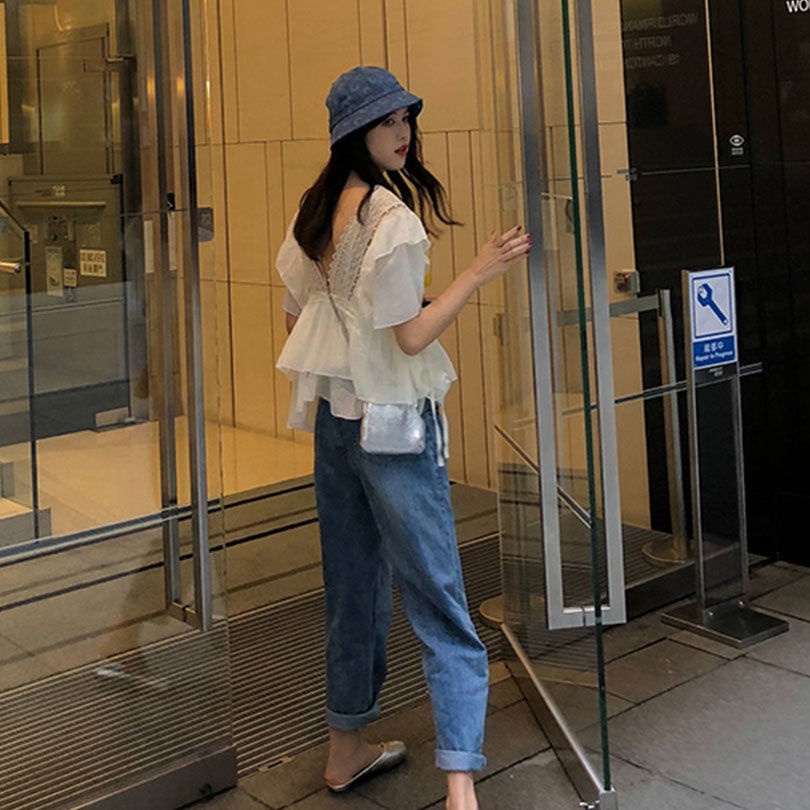 Áo Sơ Mi Voan Tay Ngắn Cổ Chữ v Dáng Rộng Phối Ren Thời Trang Hàng Mới 2022