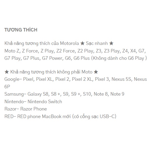 Bộ sạc turboPower 27W gốc công nghệ QC 4+. PD PPS 27W phù hợp với mtorola Moto Z, Z Force, Z Play, Z2 Force, Z2 Play, Z3