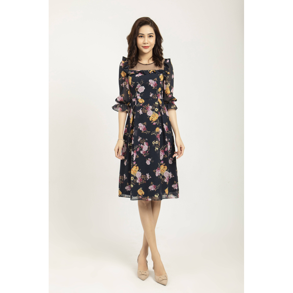 Đầm tím than HT phối lưới Elise