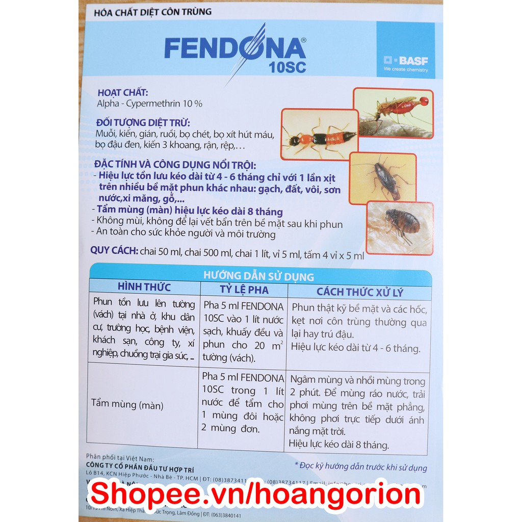 Fendona 10SC (1000ml) không mùi nhập khẩu Thuốc diệt Ruồi, muỗi, gián, kiến, bọ chét