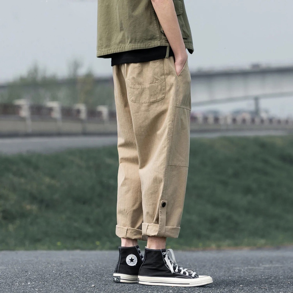 Quần Baggy Kaki unisex BOIZ Basic nam nữ cạp chun ống rộng phong cách Hàn Quốc