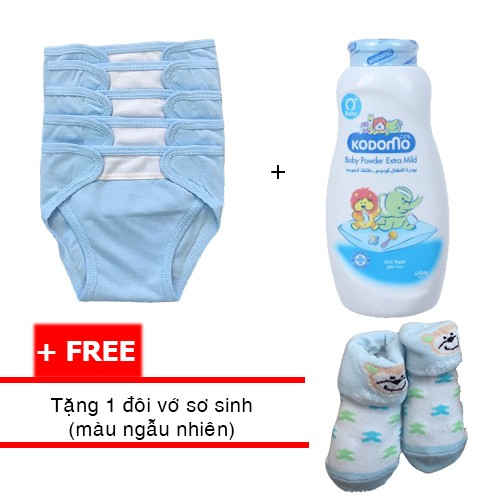 Tã vải dán Hello BB Màu size S - 5 cái/bịch - màu xanh + phấn rôm Kodomo 200g