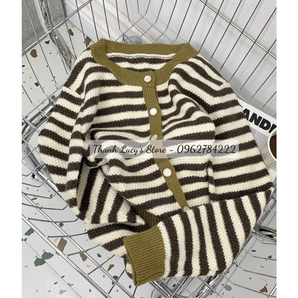 Áo cadigan len kẻ, áo len nữ kẻ màu vintage phong cách hàn quốc | BigBuy360 - bigbuy360.vn