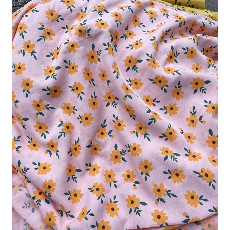 vải đũi lạnh mềm mát may váy,bộ hoa cam lá xanh