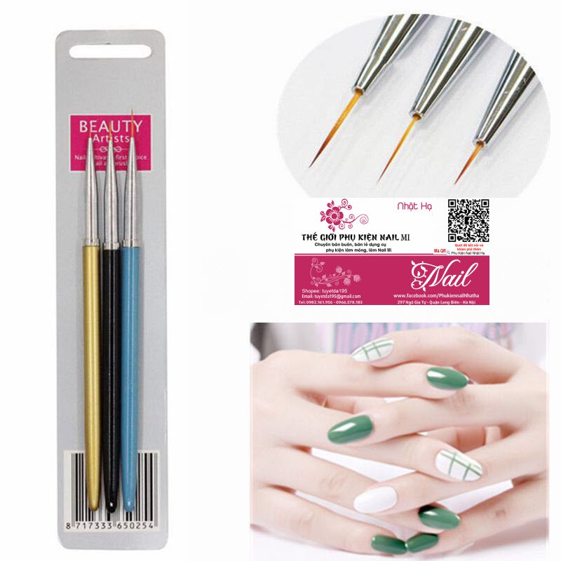 Bộ Bút Cọ Vẽ Nét Gel 3 cây Nail Art Brush Pen