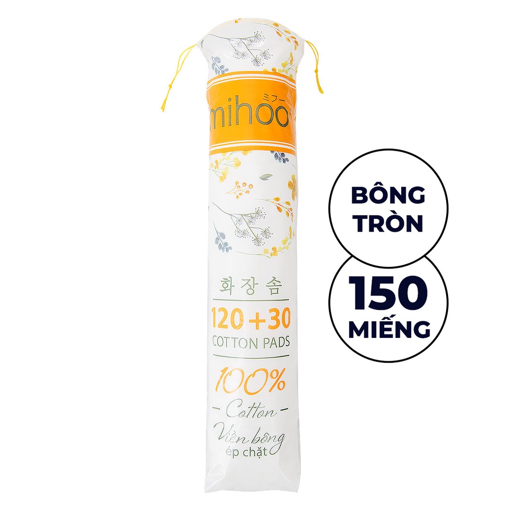 Bông tẩy trang 100% cotton viền chặt Mihoo 150 miếng