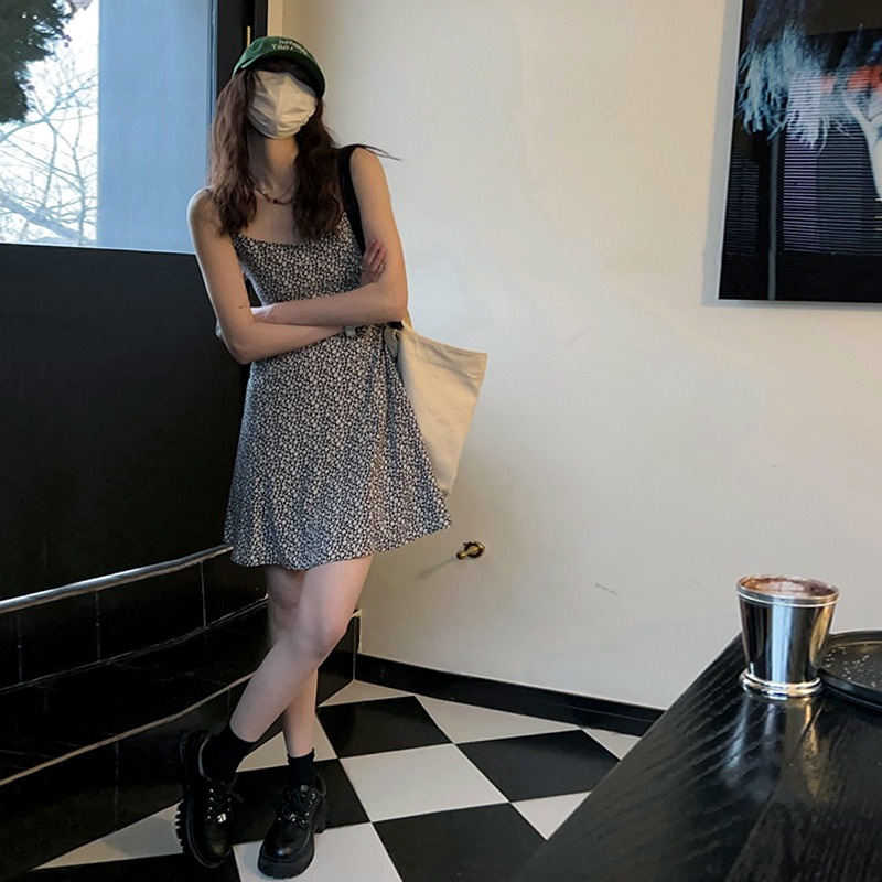 Đầm voan hoa ZHELIHANGFEI hai dây xinh xắn dành cho nữ