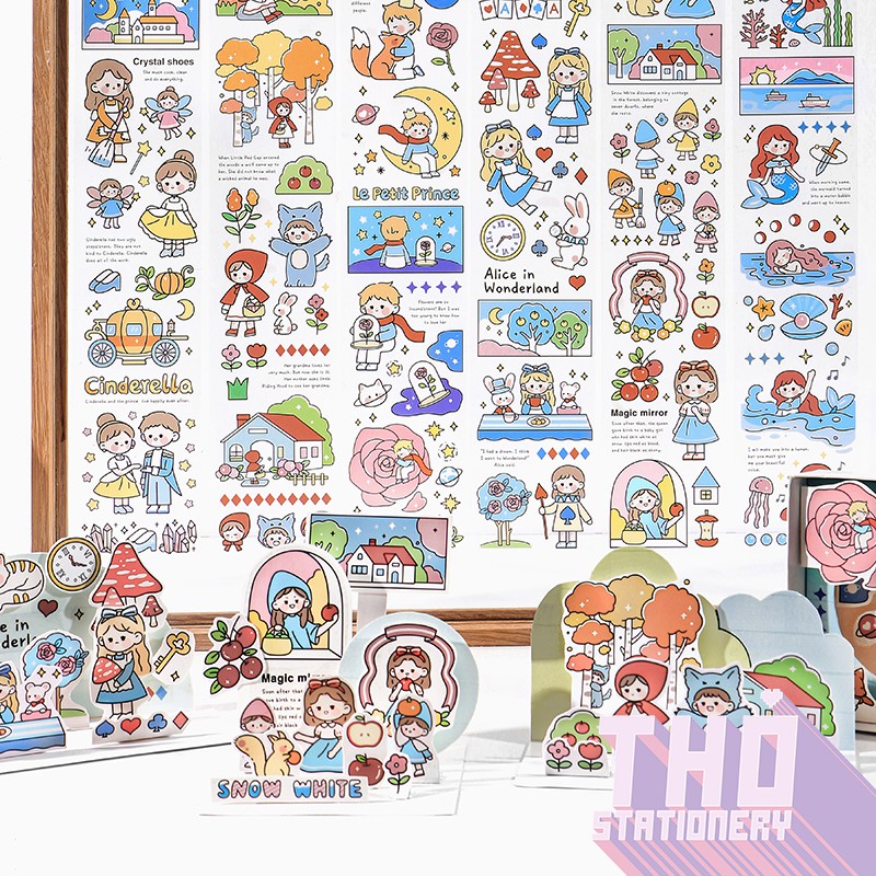 Sticker cute set 2 tấm hình dán dễ thương miếng dán công chúa trang trí sổ planner bullet journal dụng cụ dán UPON TIME