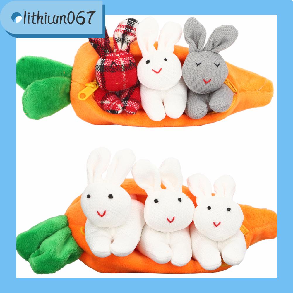 Lithium067 Lithium067 Plush Animal Carrot Storage Bag Set 3pcs Nhồi bông Thỏ dễ thương Túi hình cà rốt cho trẻ em Người lớn