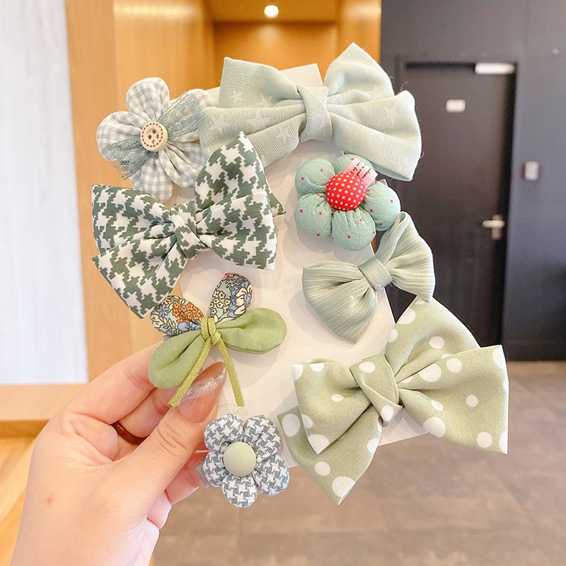 Set 8 Kẹp Tóc Nơ Hoa Phong Cách Hàn Quốc Dễ Thương Cho Bé Gái