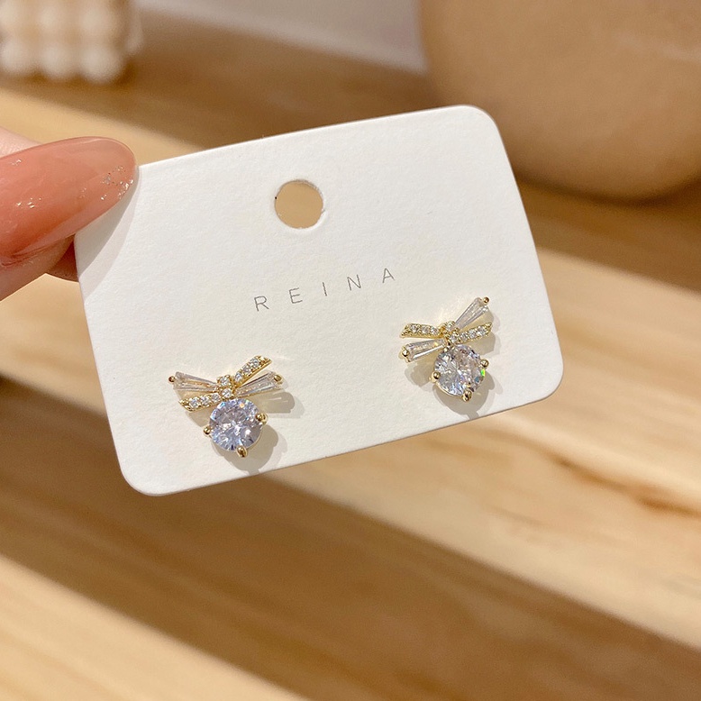 Bông tai nơ đính đá chuôi bạc 925 cao cấp dành cho nữ - Mely VV54