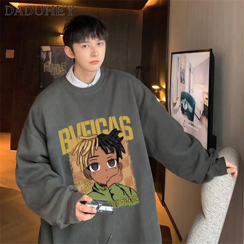 DaDuHey Men 'S Summer Trendy Ins Handsome Casual Long Sleeve T-shirt Hip Hop Style Loose Fashion Thin Top