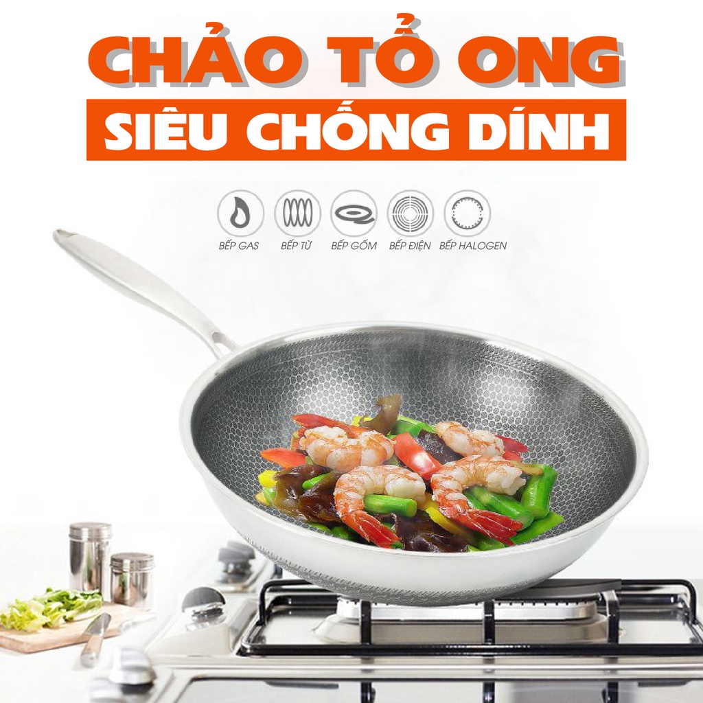 [RẺ BẤT NGỜ] Chảo Vân Đá Tổ Ong Sâu Lòng Chống Dính kích thước 32cm