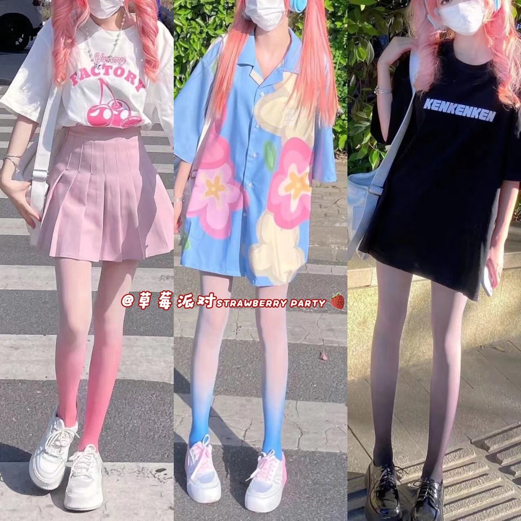 Jiashucheng Quần Tất Lụa Màu Gradient Siêu Mỏng Gợi Cảm jk Đen Đào Trắng Hồng Cho Nữ