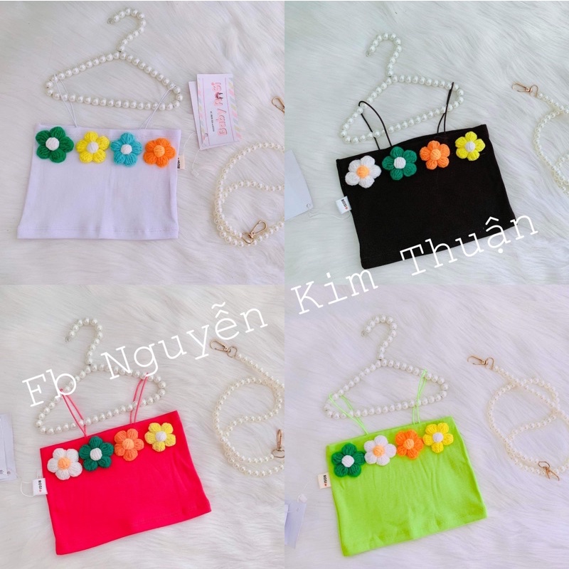 Áo Lẻ Hai Dây Kết Hoa Thêu Nổi Nhiều Màu Cho Bé Từ 7-26kg