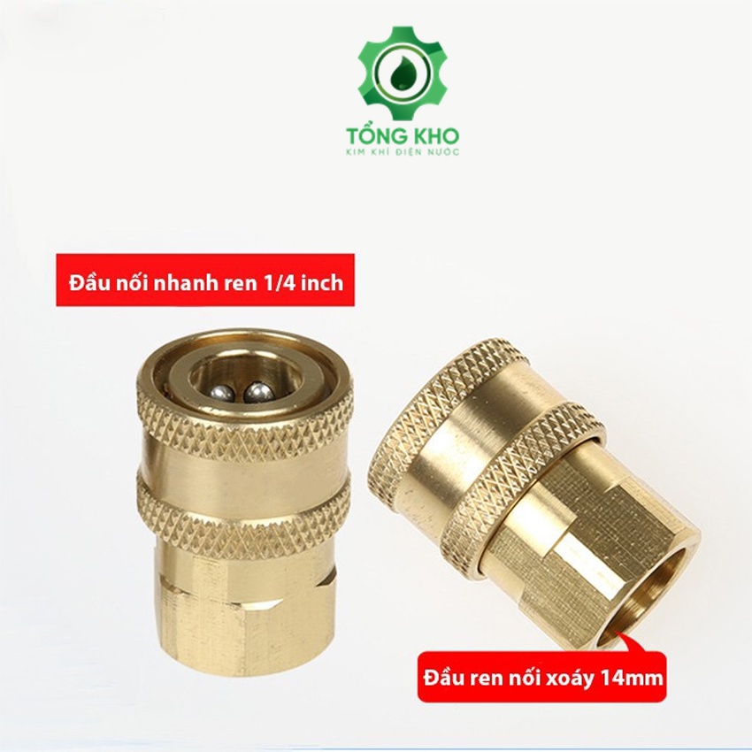 Đầu cái nối nhanh 1/4, nối béc súng xịt máy rửa xe áp lực cao ren vặn trong 14mm - Tổng kho kim khí điện nước