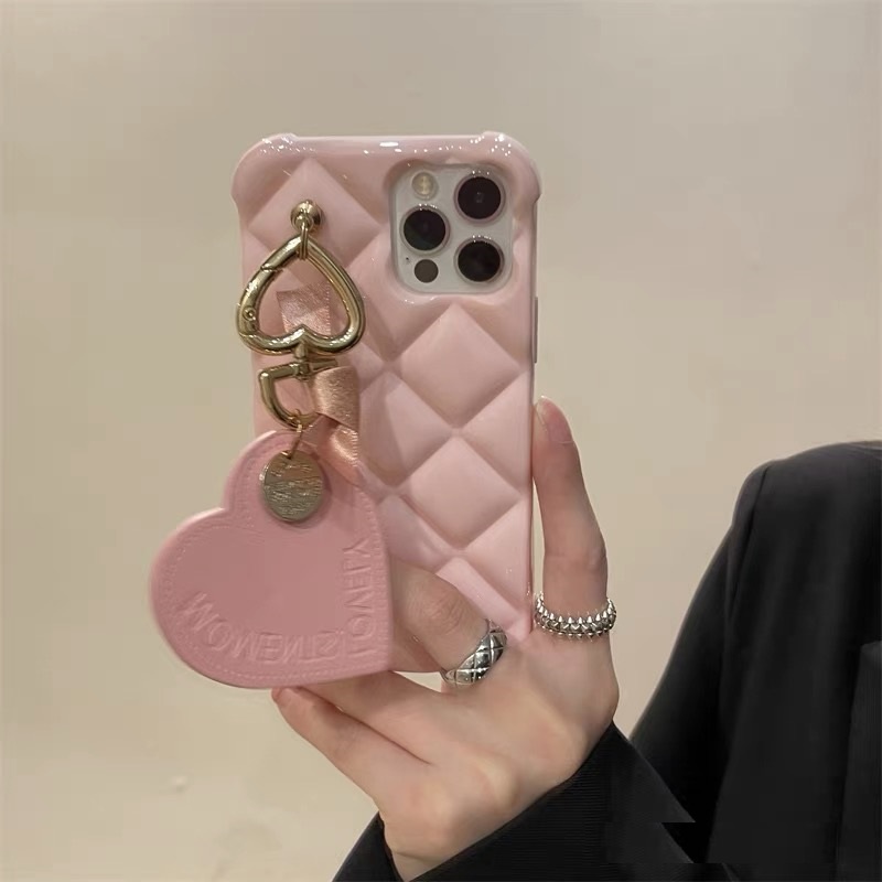 Ốp Điện Thoại tpu Dẻo Vuông Họa Tiết Trái Tim Màu Hồng Kèm Dây Đeo Cho iphone 13 12 pro max 11 pro max xs max xr x 7plus