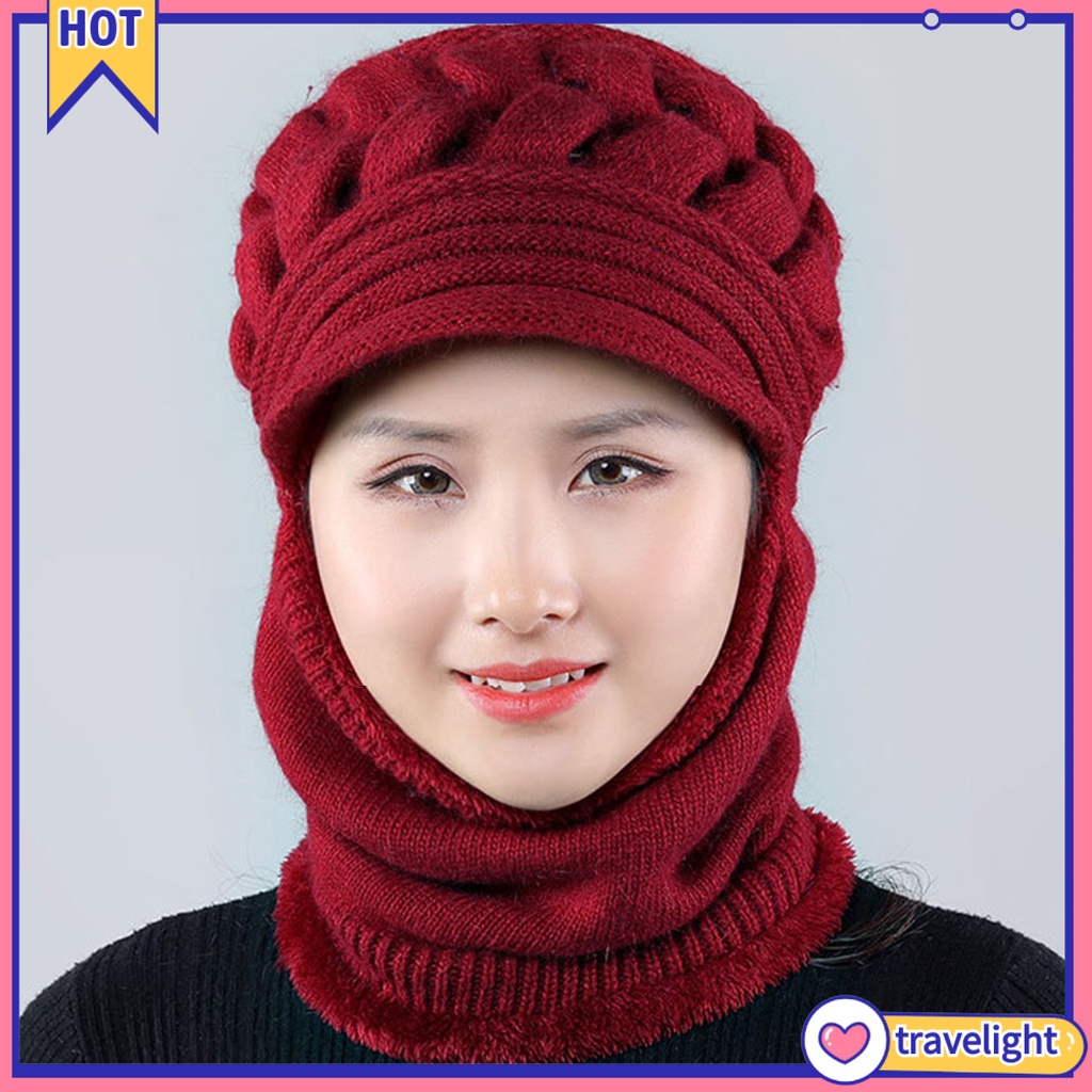 Mũ Trùm Đầu Dệt Kim Vải Nhung Dày Dặn Co Giãn Chống Gió Chống Lạnh Thời Trang Cho Nữ