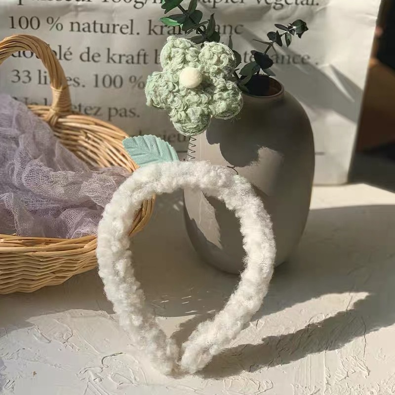 Băng đô rửa mặt bằng nhung lông cừu đính hoa dễ thương sáng tạo