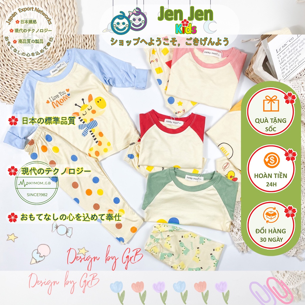 Bộ Quần Áo Dài Tay cho Bé 9-27kg, Minky Mom, Thun lạnh, Thoáng mát, Korea Style, in Hình Thú Xinh, TD-IN43