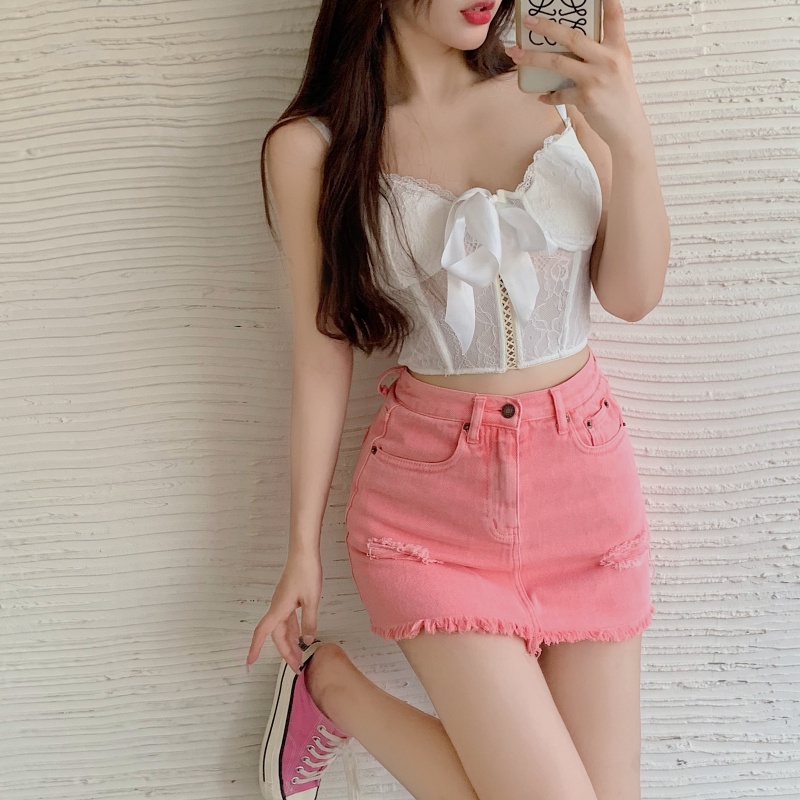 Chân Váy Jeans Lưng Cao Thời Trang Cho Nữ