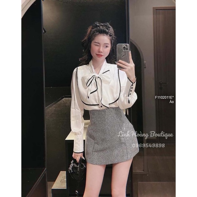 Áo sơ mi trắng kiểu nơ viền