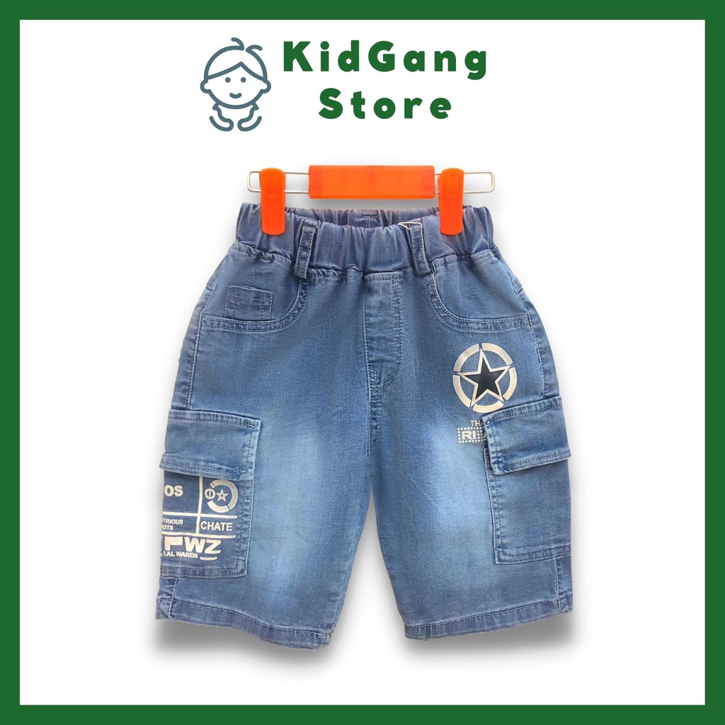 Quần jean bé trai KIDGANG mẫu quần short bé trai túi hộp vải mềm, co giãn size 18-30kg