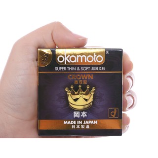 Bao cao su okamoto crown hộp 3 cái kích cỡ nhỏ, siêu mỏng và mềm mại