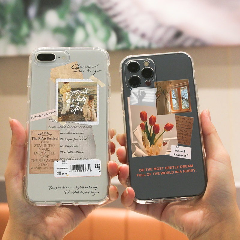 Ốp lưng iphone ôp lưng iphone 11 pro max TPU trong suốt họa tiết vintage thích hợp cho iPhone 11 7 8 plus 6s Xr Xs Max 11Pro Max 12 13Pro Max