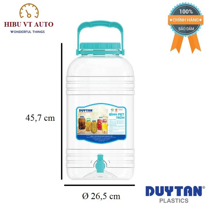 Bình PET Đựng Nước Tròn Có Vòi 15 Lít Duy Tân (Ø 23,9 x 42,2 cm) No.626