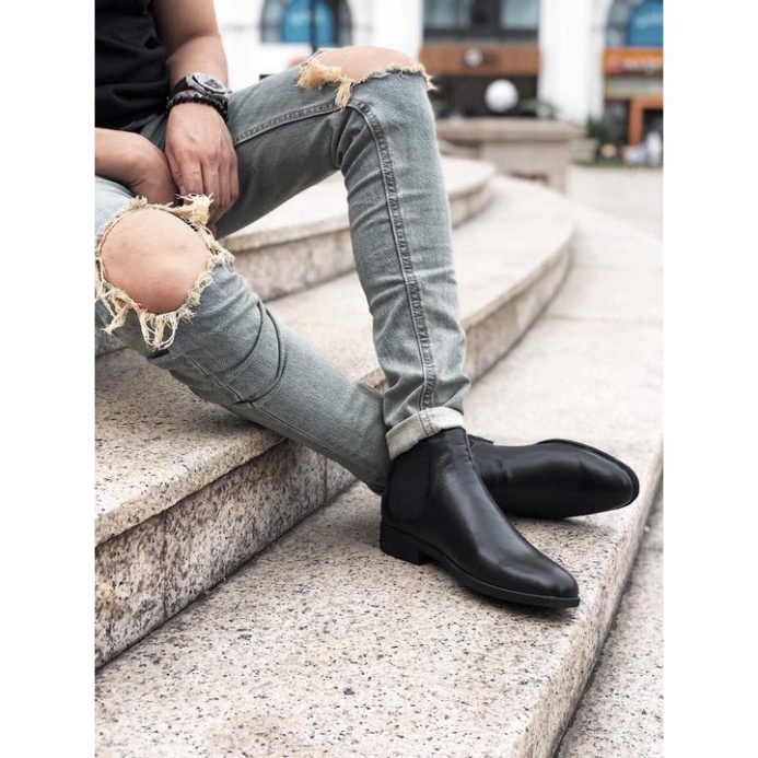 Giày thời trang nam Chelsea Boots chất liệu da bò nguyên tấm đế cao su đúc nhiệt độn 3.5cm | BigBuy360 - bigbuy360.vn