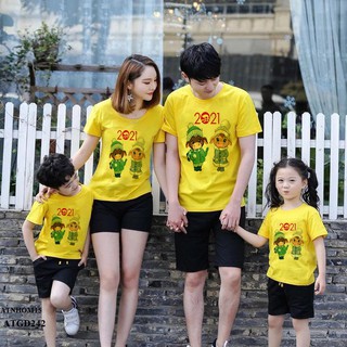 Áo Thun Gia Đình In Họa Tiết Cặp Đôi Trâu Đón Tết - ATGD242