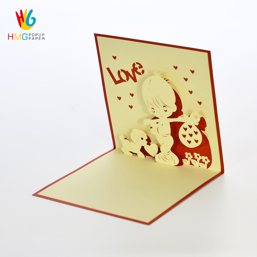 Thiệp Tình Yêu 3D HMG Handmade Love Pop-up Card Dành Tặng Các Dịp Lễ, Ngày Quan Trọn, size 12x12cm