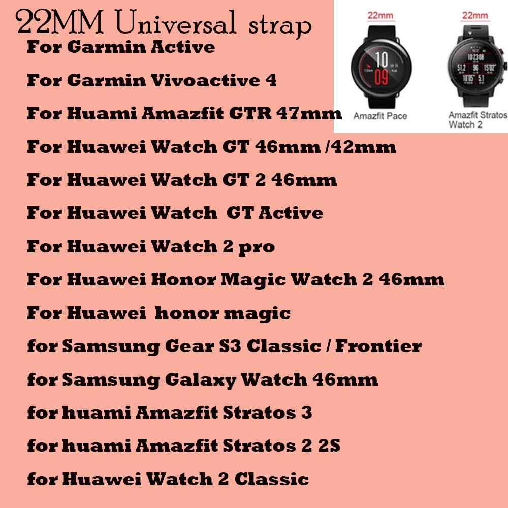 22mm Watchband For xiaomi huami Amazfit Stratos 3 2 2S Smart watch Strap Replacement For Huawei Watch GT 2 46mm wristband