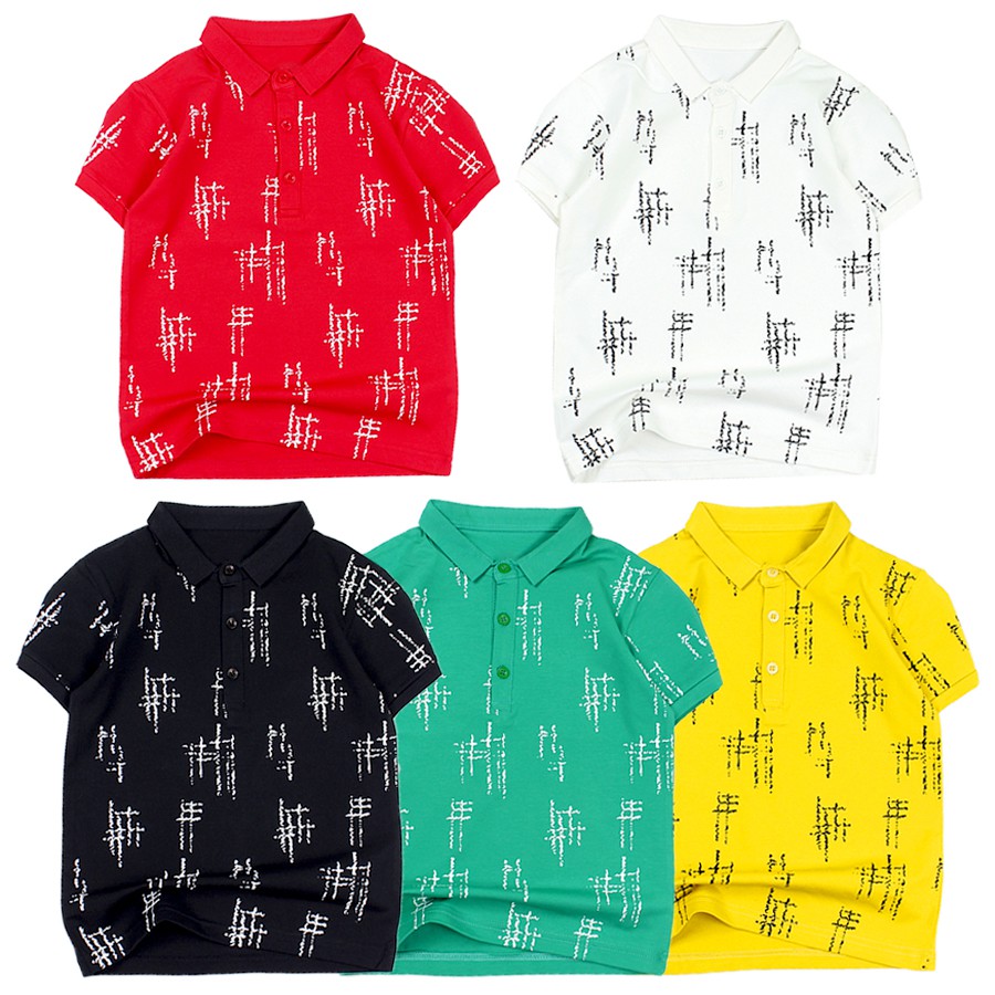 Áo thun bé trai size đại cồ s-xxl cổ trụ in hoa văn xước cho bé trai 11-15 tuổi từ 38 đến 50 kg 05407-05416