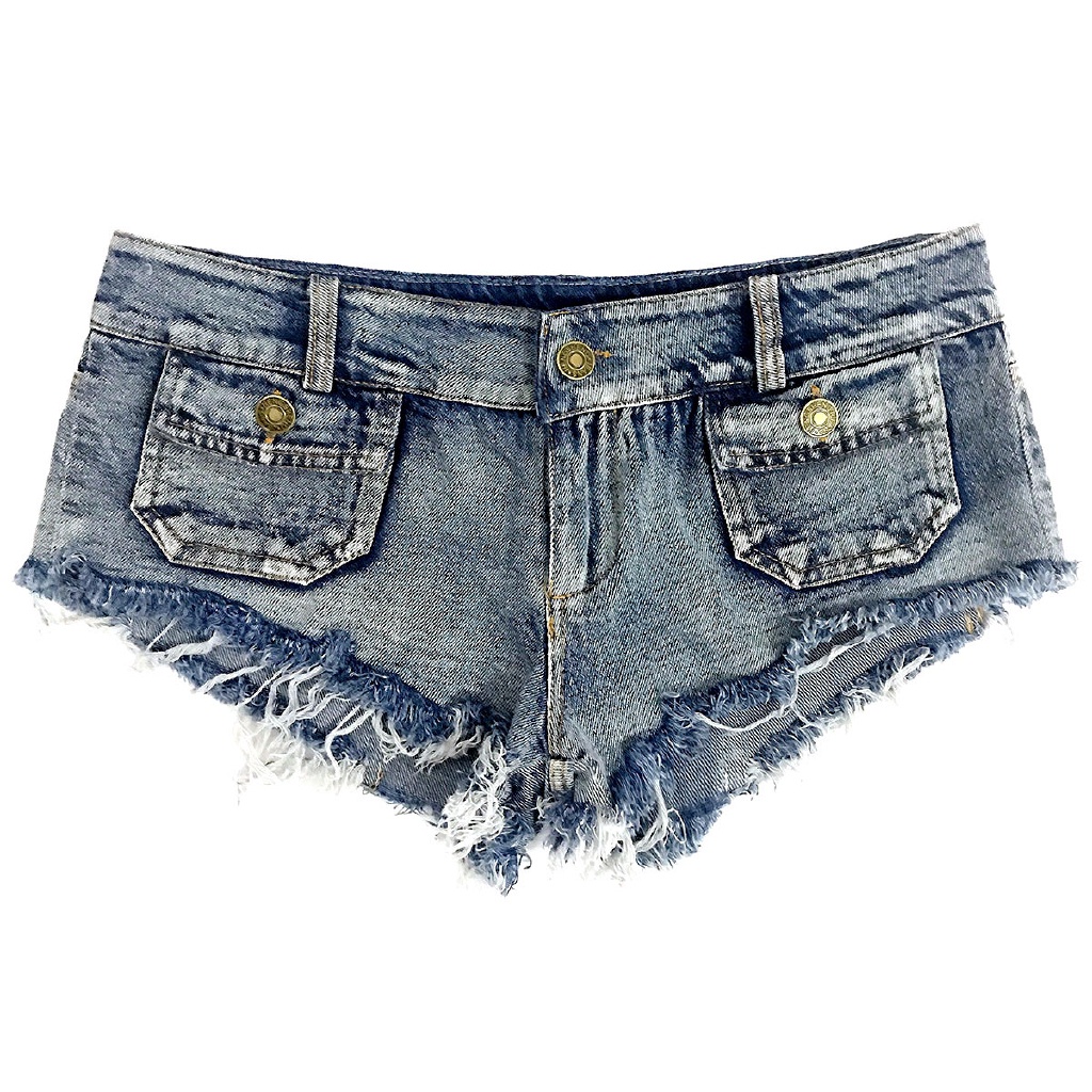 Quần short denim DUNEA phối rách lưng thấp có túi hộp phong cách quyến rũ thời trang đi hộp đêm cho nữ