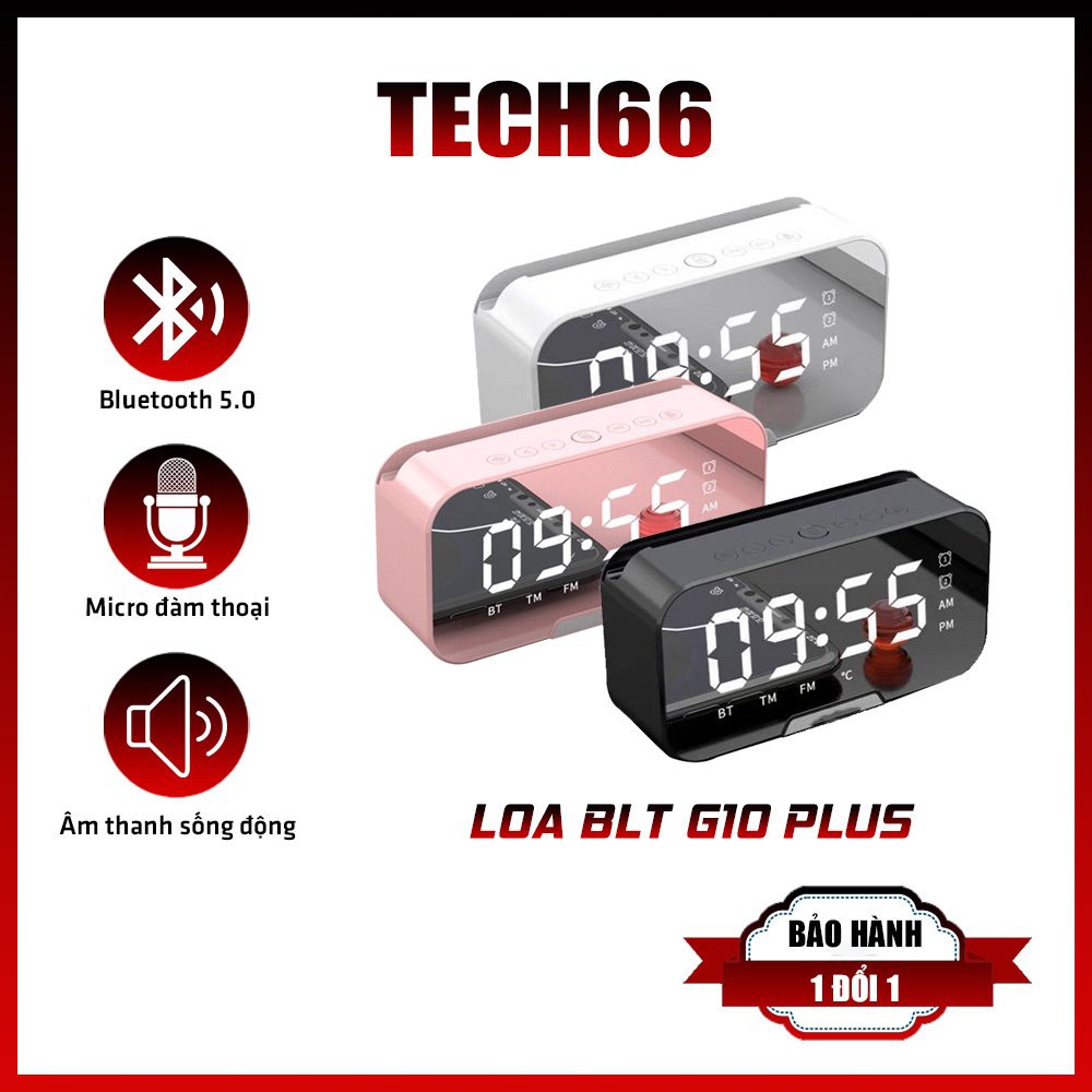 ❡✘✢Loa bluetooth không dây kiêm đồng hồ báo thức G10 Plus màn hình tráng gương tích hợp đài fm cổng thẻ nhớ và usb