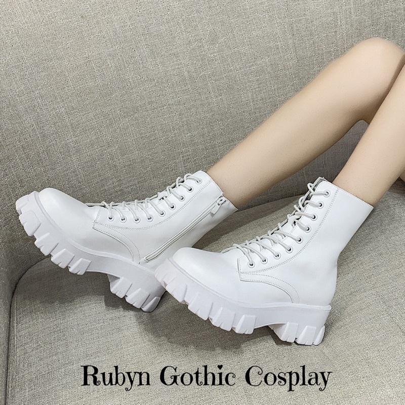 [Sẵn]Giày Boots Chiến Binh Mẫu Mới Dây Kéo ( Trắng, Đen ) Size 35-40 .A53
