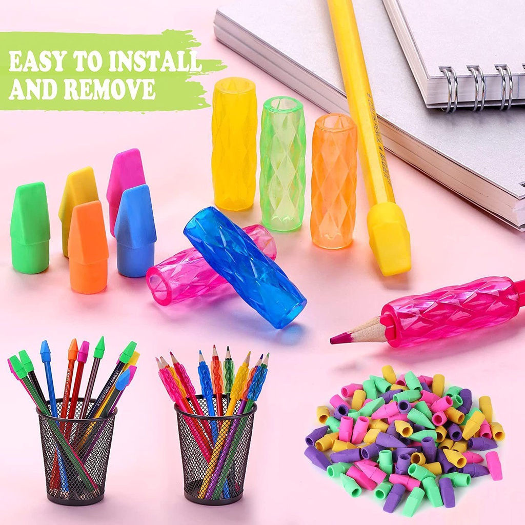 LAKAMIER Bộ Gôm Tẩy Và Kẹp Bút Chì Bằng Silicone Dành Cho Học Sinh