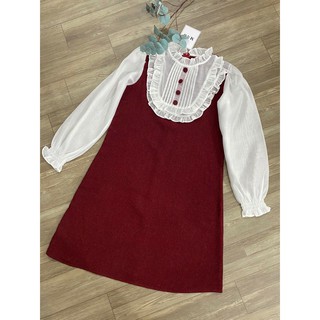 VÁY ĐỎ DẠ PHỐI CÚC BỌC BABY