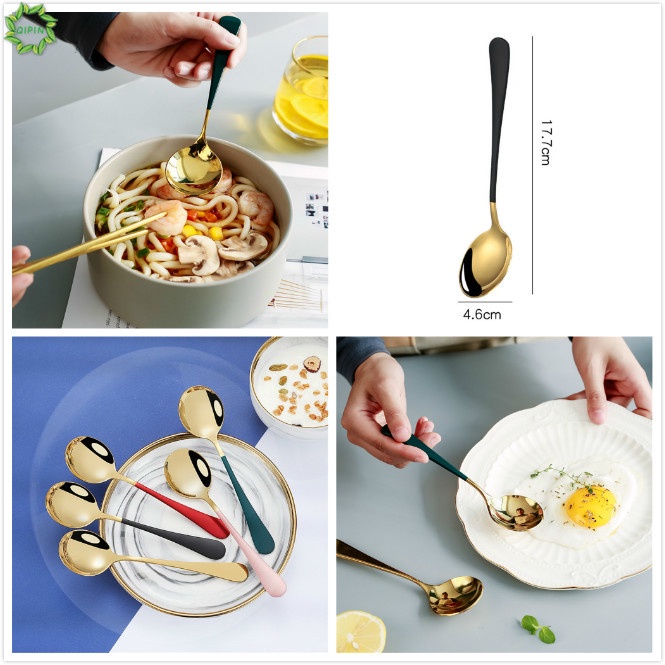 Muỗng Múc Canh / Bánh Tráng Miệng Bằng Thép Không Gỉ Dày Dặn Có 6 Màu 15cm