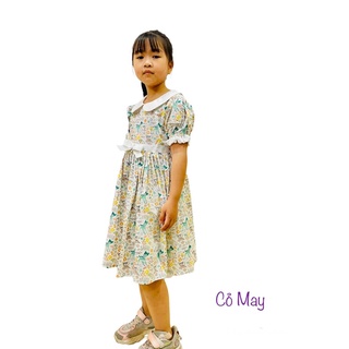 Váy bé gái 20-30kg chất thô cotton mềm mát, cổ sen trắng