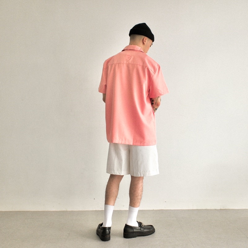 Áo Sơ Mi Ngắn Tay Đơn Giản Nam FVNXY Phom Rộng Ít Nhăn Màu Dâu Nam Tính