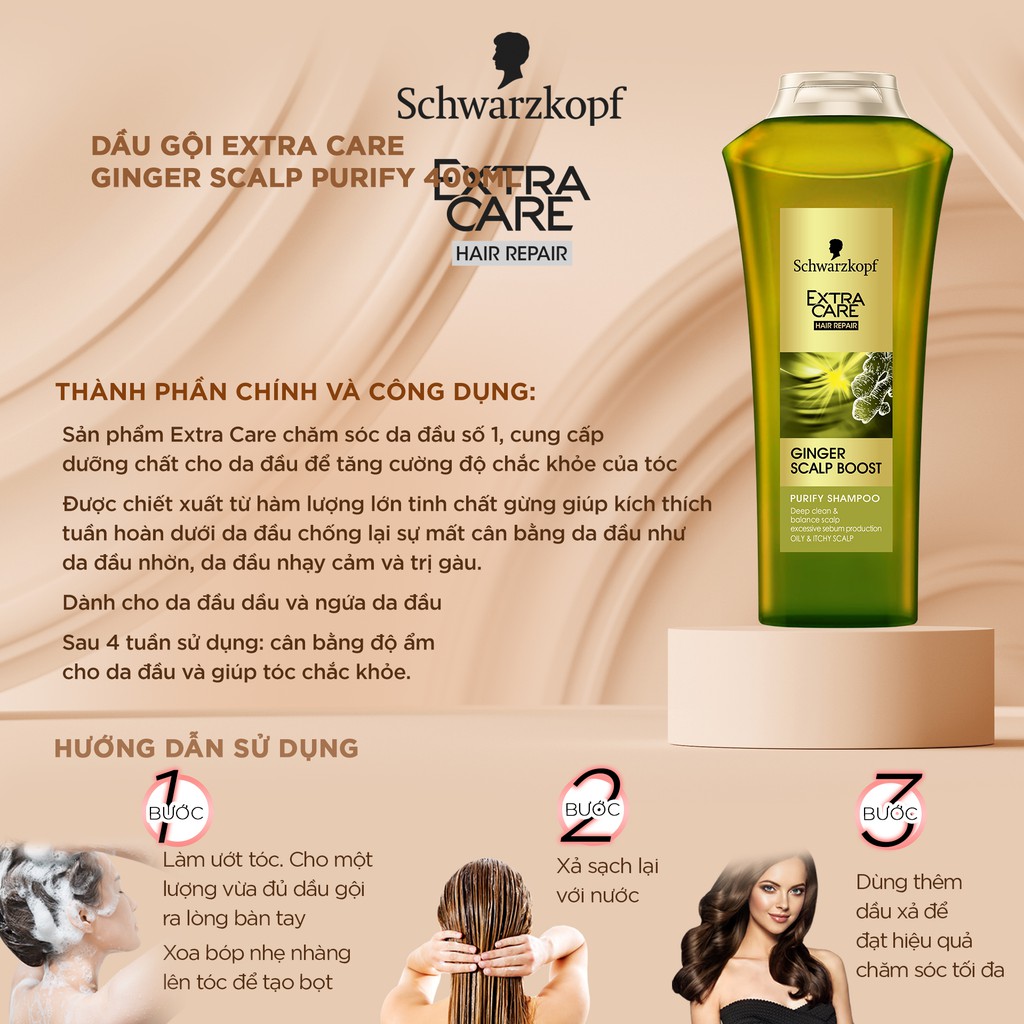 [Mã BMBAU50 giảm 50K đơn 150K] Dầu gội làm sạch sâu Schwarzkopf Extra Care Ginger Scalp Boots Purify Shampoo 400ml