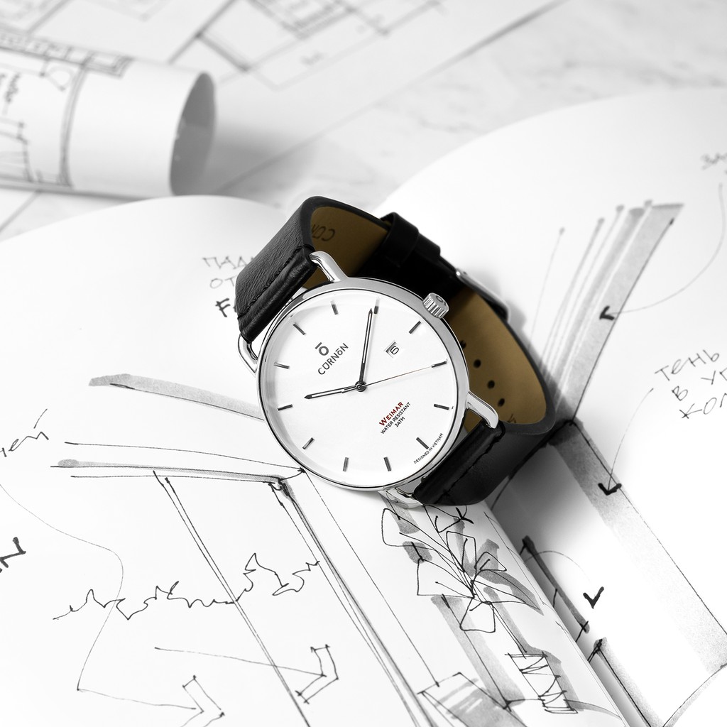 Đồng Hồ Nam Curnon Weimar Stefan Dây Da Chính Hãng, Thiết Kế 3 Kim Thời Trang Dễ Đeo