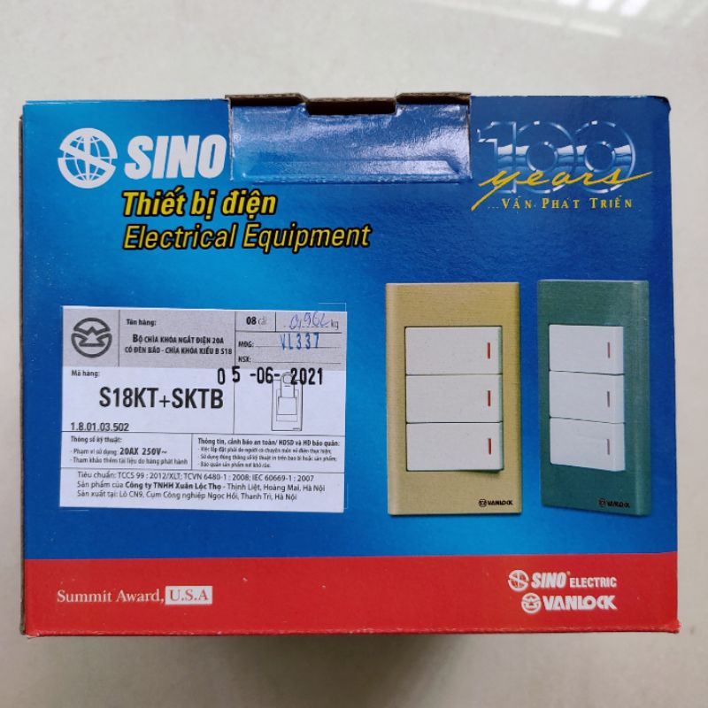 Bộ chìa khóa ngắt điện 20A có đèn báo - chìa khóa kiểu B Sino S18KT+SKTB dòng S18