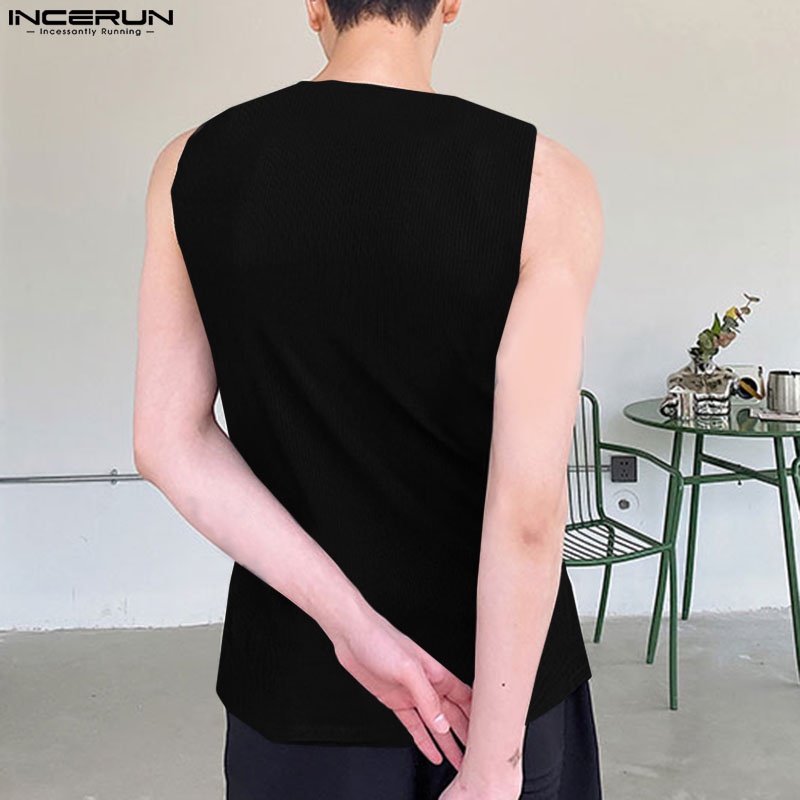 Áo ba lỗ dệt kim INCERUN màu trơn có khóa kéo thời trang mùa hè cho nam