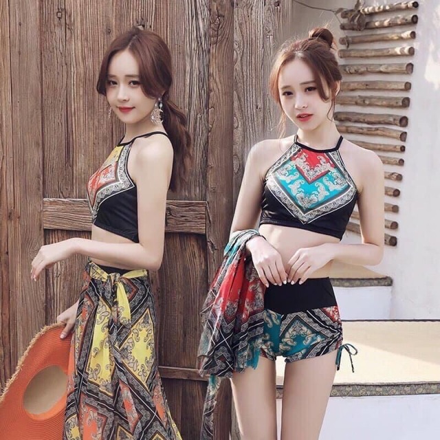 Bộ bikini 3 mảnh hoạ tiết thổ cẩm