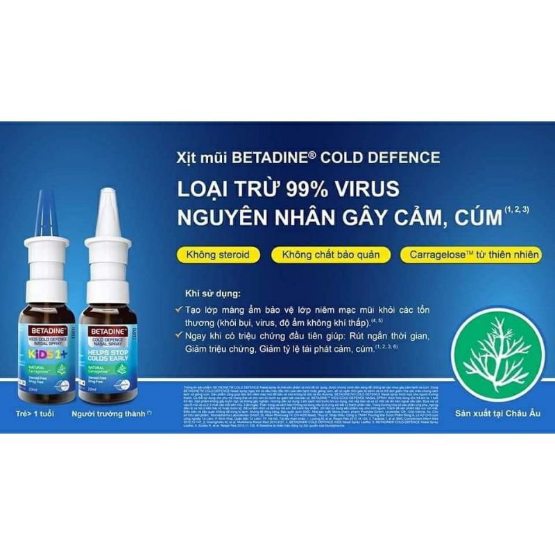 Xịt Mũi BETADINE KIDS 1+ và Người Lớn- Cảm Lạnh, Cảm Cúm, Ngăn Ngừa Virus