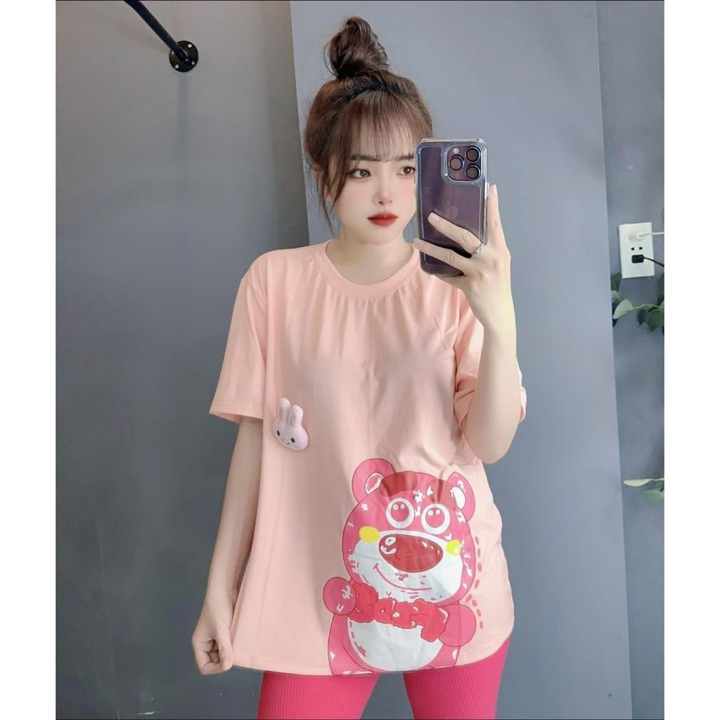 Bộ gấu kèm thỏ bông gài, in hình gấu,  quần thun ôm . Có sẵn